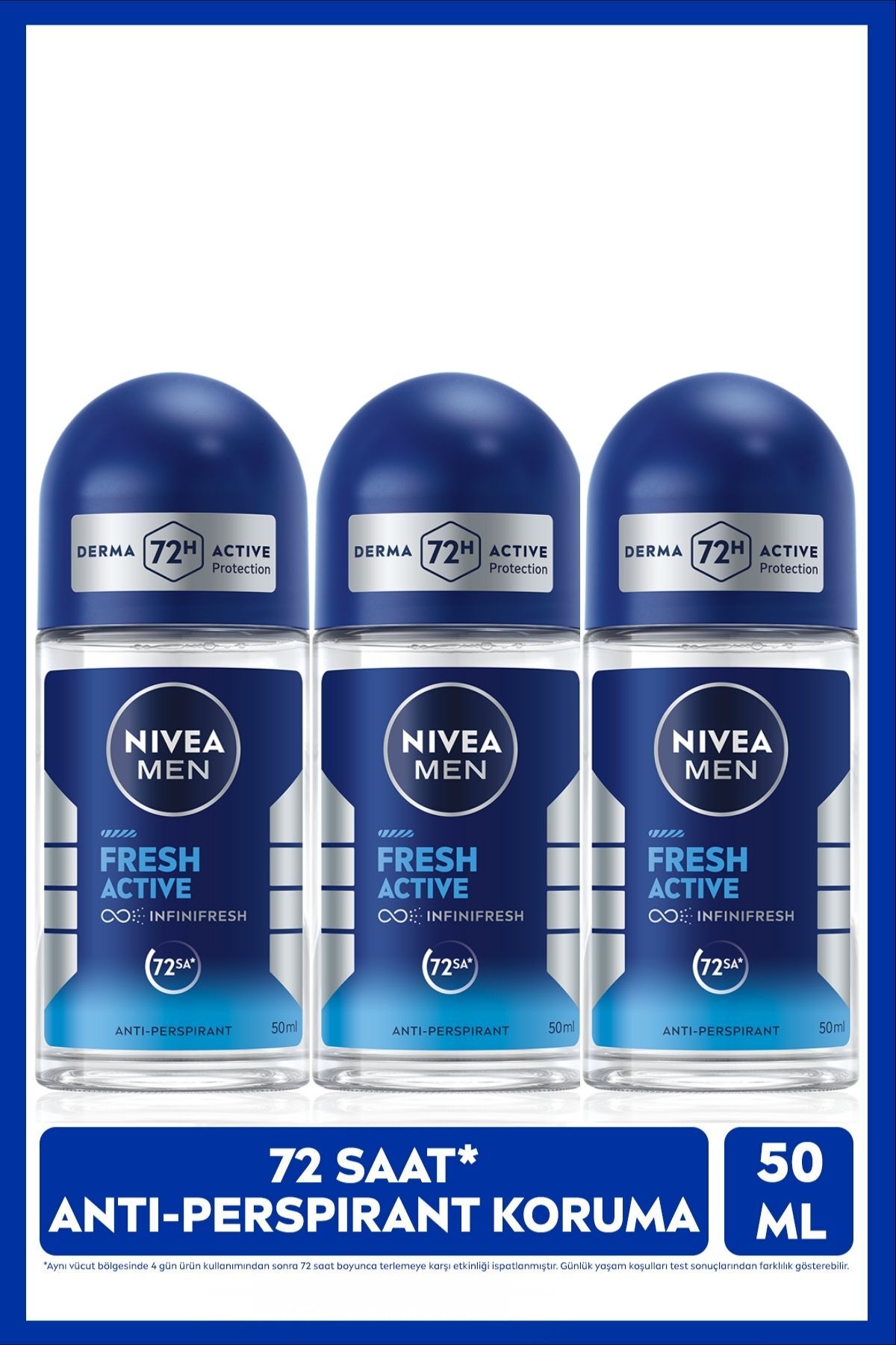 Nivea MEN Men's Roll-on Deodorant Fresh Active 50ml, 48 Hours Protection, X3 Pieces