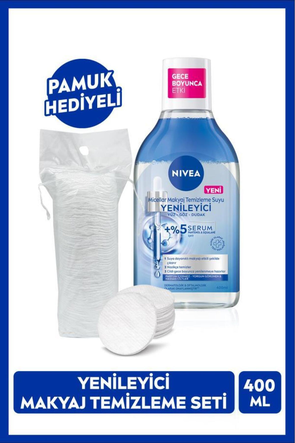 Nivea Renewing Micellar Make-up Cleansing Water 400ml, Serum Content, Sensitive Skin, Cotton Gift