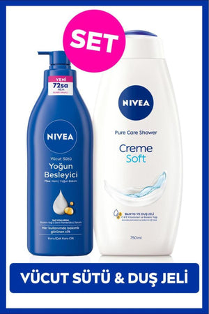 Nivea Creme Soft Creamy Touch Shower Gel 750ml and Nourishing Body Milk 400ml, Moisturizing, Dry Skin
