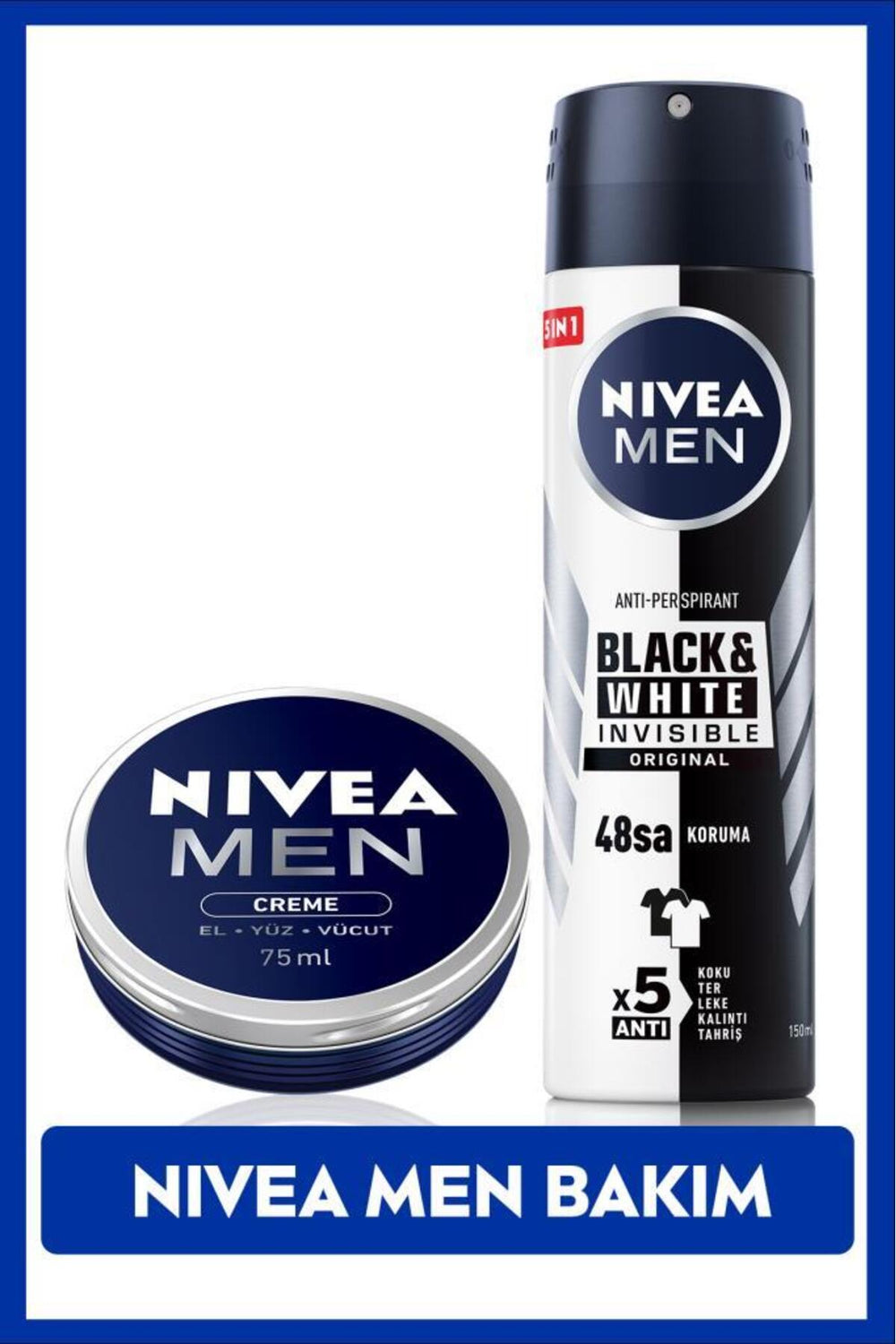 Nivea MEN Spray Deodorant Black&White Invesible Original 150ml and Moisturizing Men's Care Cream 75ml