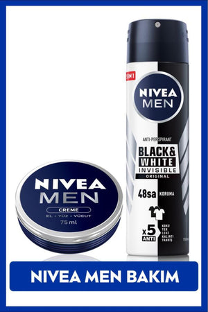 Nivea MEN Spray Deodorant Black&White Invesible Original 150ml and Moisturizing Men's Care Cream 75ml