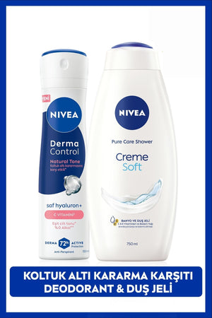 Nivea Women's Spray Deodorant Derma Control Natural Tone 150ml and Creme Soft Shower Gel 750ml