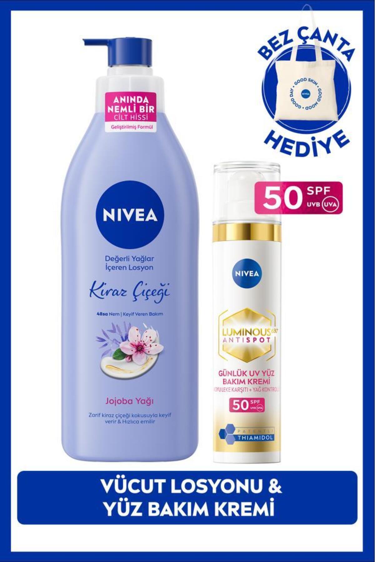 Nivea SPF50 Luminous630 Anti-Blemish Day Cream 40ml and Moisturizing Lotion 400ml, Bag Gift