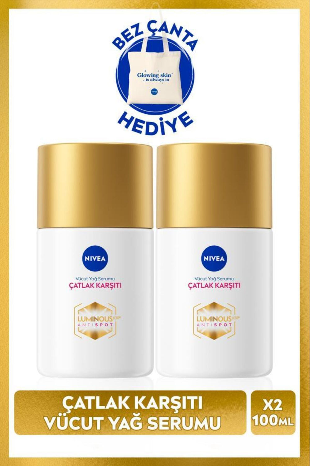 Nivea Luminous630 Anti-Stretch Mark Body Oil Serum 100ml, Pregnancy, Stretch Mark Remover, X2 Pieces, Bag Gift