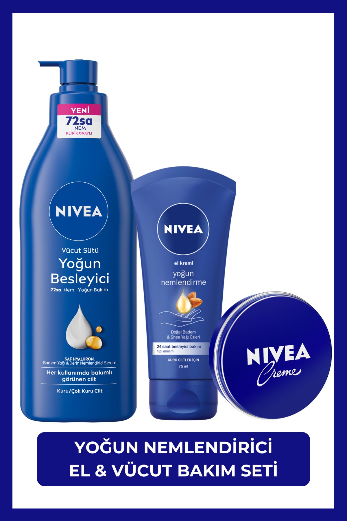 Nivea Creme 30ml, Intensive Nourishing Body Milk 400ml, Moisturizing Hand Care Cream 75ml, Dry Skin, Hyaluron