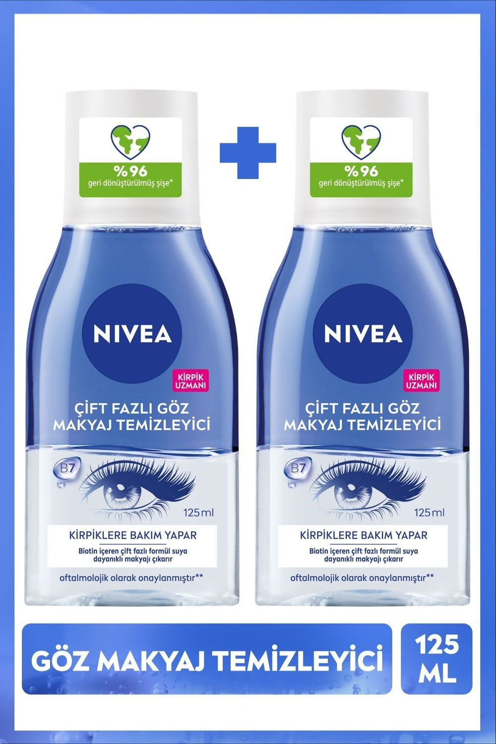 Nivea Dual Phase Waterproof Eye Makeup Remover 125ml, Eyelash Care, Biotin, Sensitive Skin, X2 Pieces