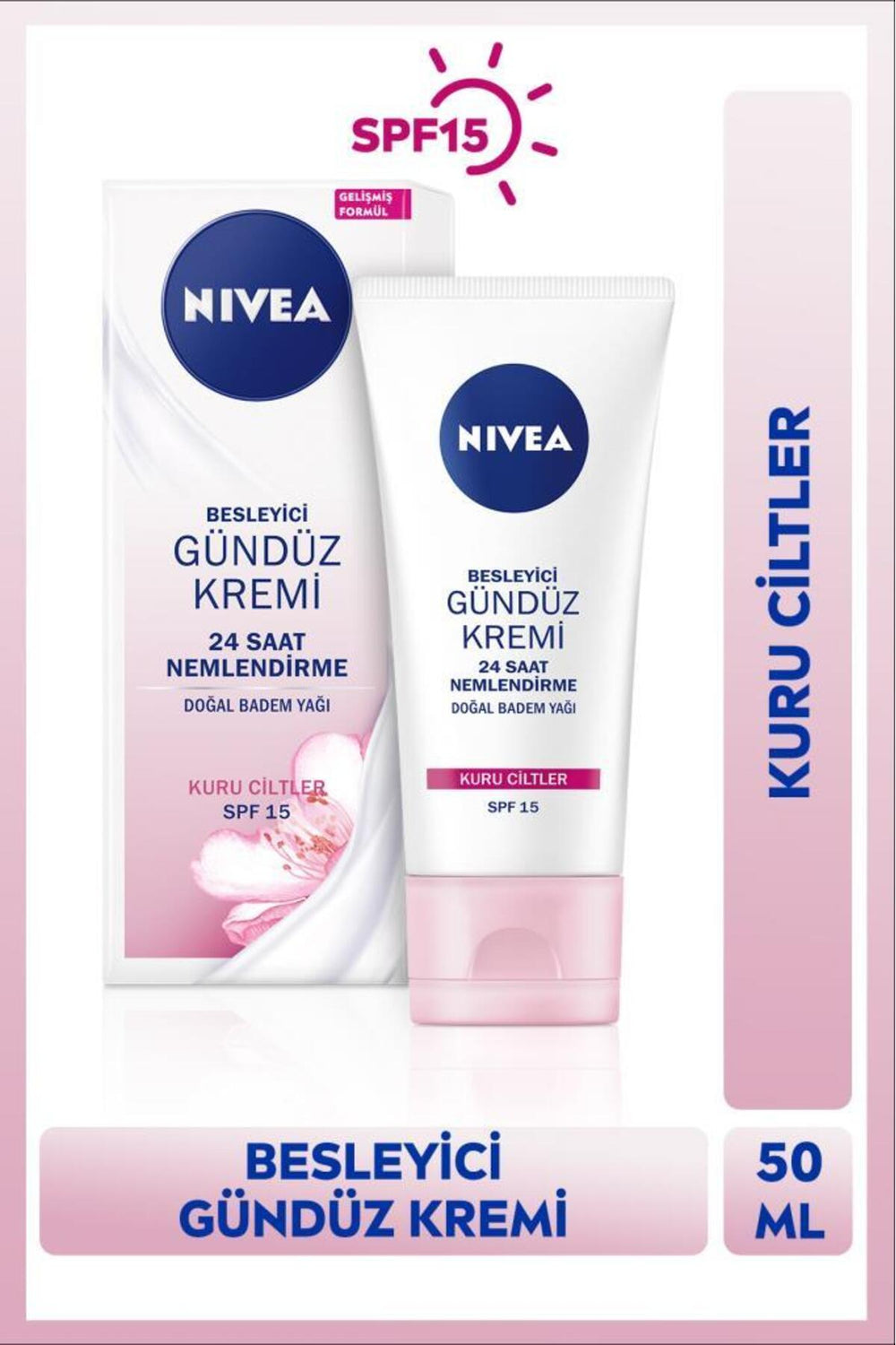 Nivea SPF15 Nourishing Day Face Care Cream 50ml, Dry Skin, 24 Hour Moisturizer, Almond Oil