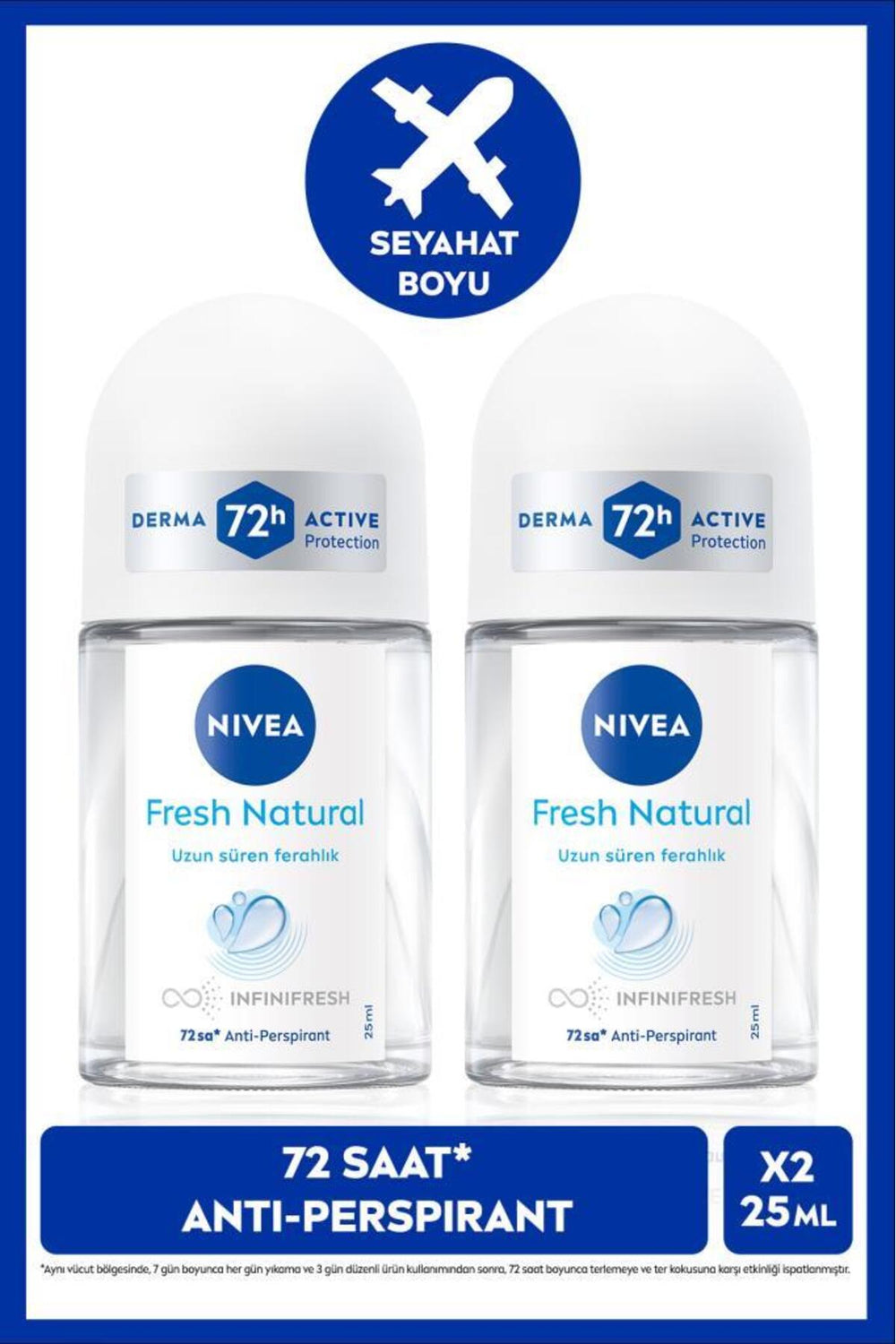 Nivea Women's Roll-on Deodorant Fresh Natural 25ml, 72 Hours Anti-perspirant Protection, Travel Size, Alcohol-Free