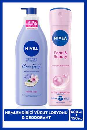 Nivea Women's Spray Deodorant Pearl&Beauty 150ml and Cherry Blossom Moisturizing Body Lotion 400ml