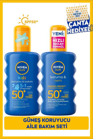 Nivea SUN SPF50+ Sunscreen Body Spray Set for Adults and Children 200ml+200ml, Beach Bag Gift