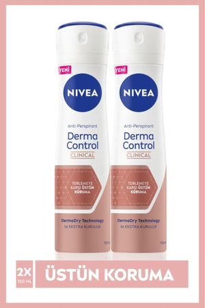 Nivea Women's Spray Deodorant Derma Control Clinical 150ml, 96 Hours Superior Protection Against Sweat Odor, X2 Pieces