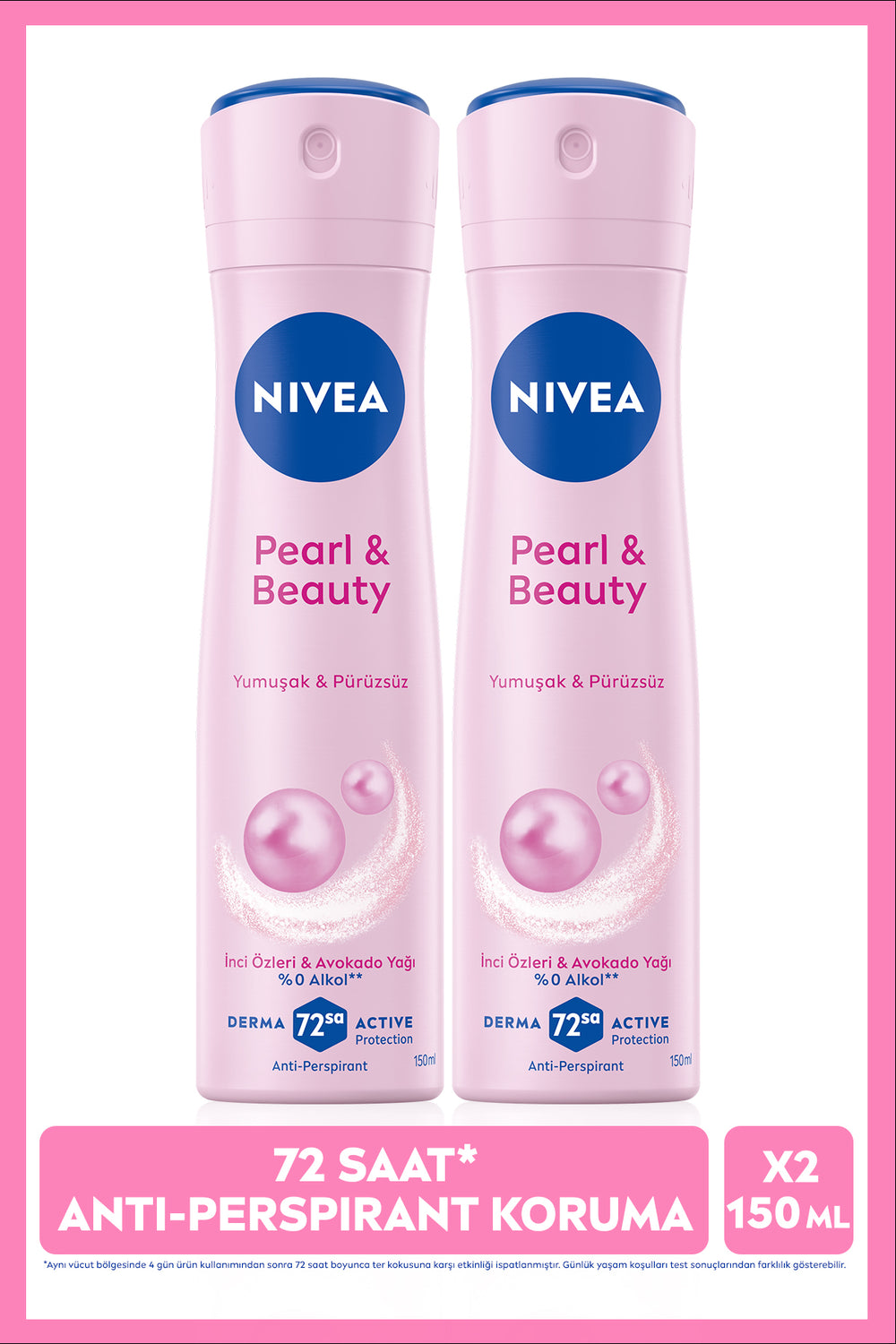 Nivea Women's Spray Deodorant Pearl&Beauty 150ml, 72 Hours Anti Perspirant Protection, Smooth Underarm, X2Pcs