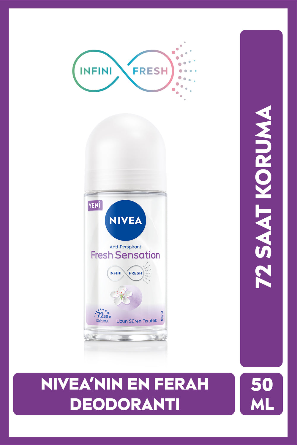 Nivea Women's Roll-on Deodorant Fresh Sensation 50 ml, 72 Hours Anti-Perspirant Protection, Long-Term Protection