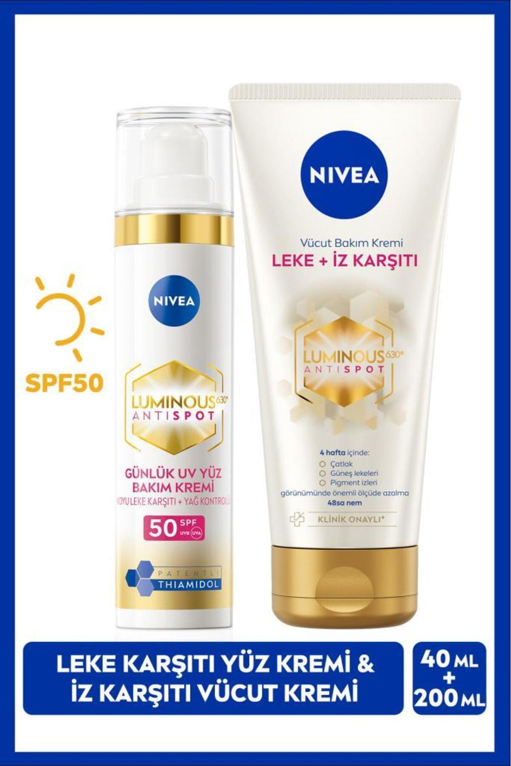 Nivea Luminous630 Thiamidol Effective Anti-Blemish Day Cream40ml and Anti-Blemish and Mark Body Care Cream200ml