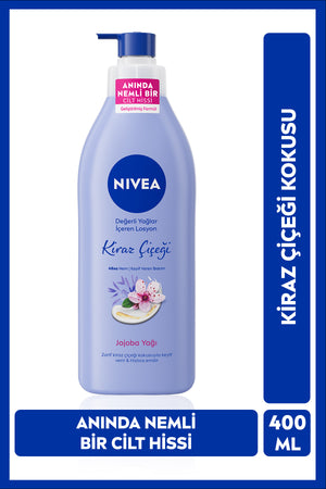 Nivea Moisturizing Body Lotion Containing Precious Oils 400ml, Cherry Blossom, Jojoba Oil, Dry Skin Types