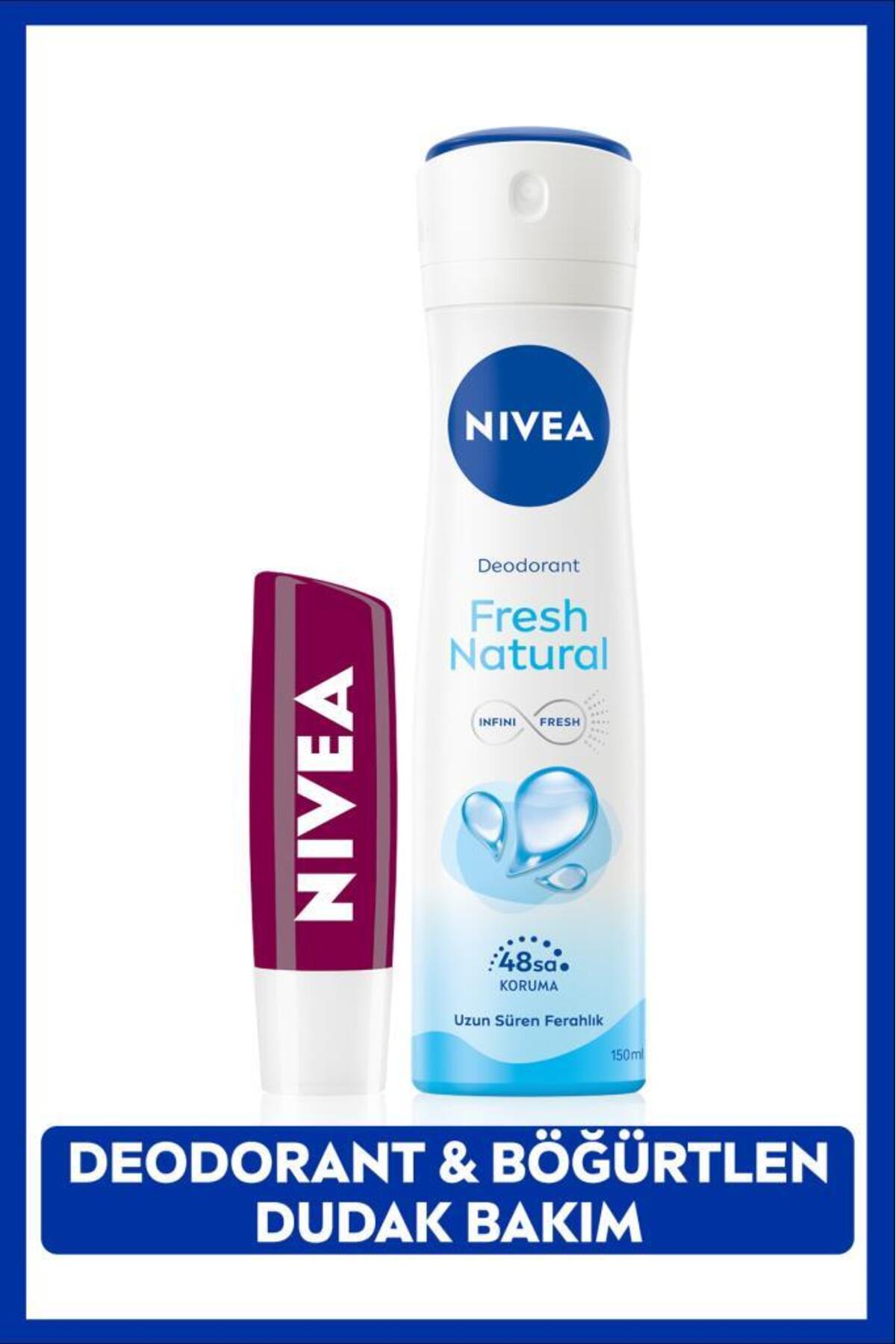 Nivea Women's Spray Deodorant Fresh Natural 150ml, 48 Hour Protection, Moisturizing Blackberry Lip Care Cream