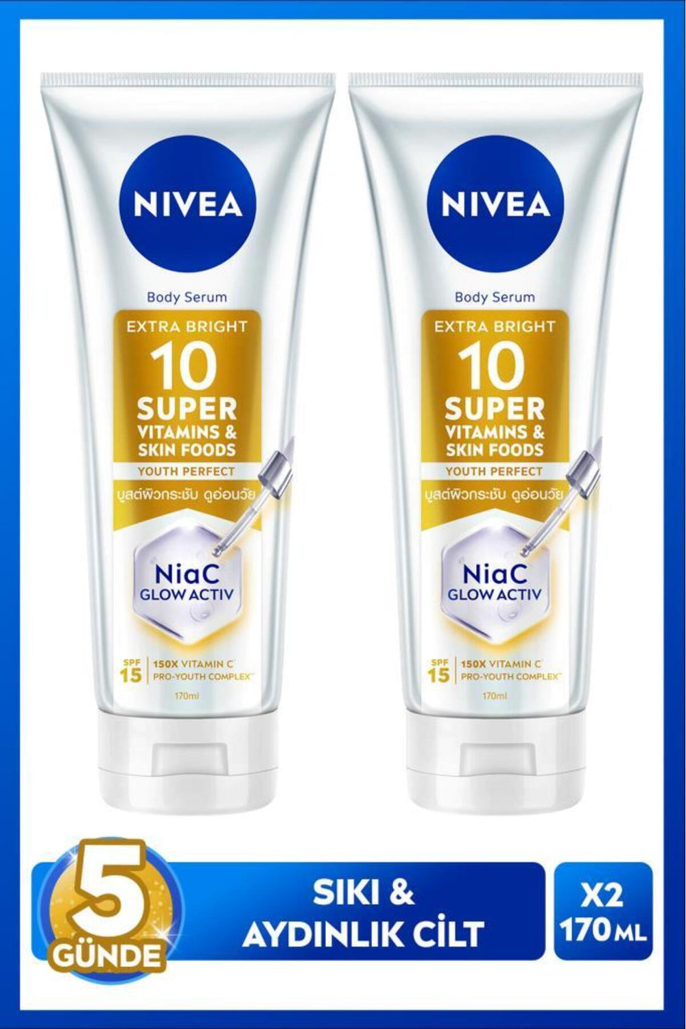 Nivea SPF15 Super10 Serum Firming and Brightening Body Lotion 170ml, Moisturizing, X2 Pieces