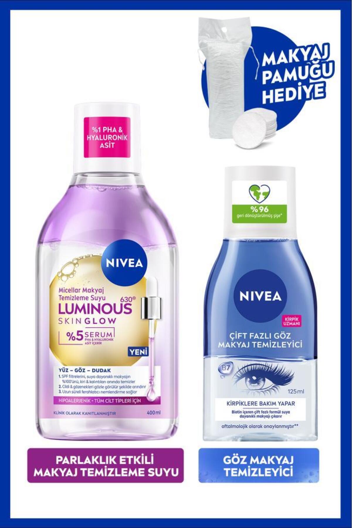 Nivea Skin Glow Shine Effective Micellar Makeup Cleansing Water and Eye Makeup Remover 125ml, Cotton