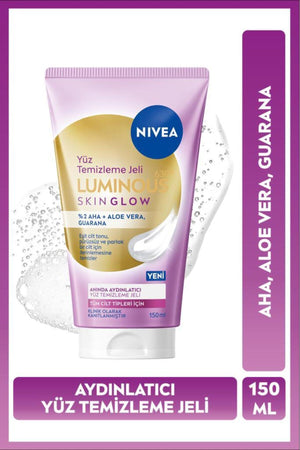 Nivea Luminous630 Skin Glow Instant Brightening Facial Cleansing Gel 150 ml, AHA, Aloe Vera, Even Skin Tone