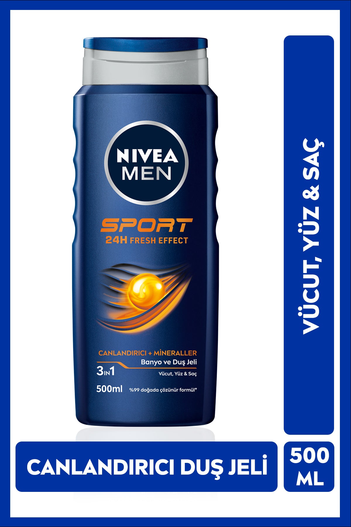 Nivea MEN Men's Shower Gel Sport 500ml, Revitalizing, Mineral, Body Hair and Face, Renewing After Sports