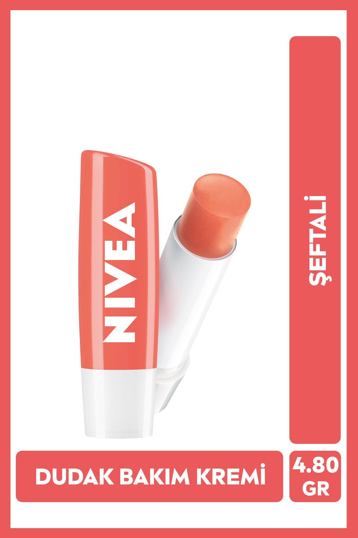 Nivea Peach Moisturizing Lip Care Cream and Gloss 4.8gr, Peach Flavor, Shimmering Coral Color