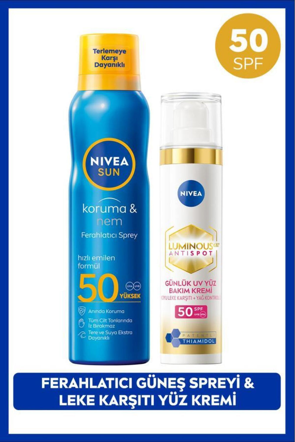 Nivea SPF50 Luminous630 Thiamidol Effective Anti-Blemish Day Face Cream 40ml and Sunscreen Spray 200ml