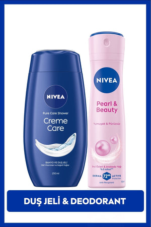 Nivea Creme Care Moisturizing Shower Gel 250ml and Spray Deodorant Pearl&Beauty 150ml, 72 Hours Anti-perspirant