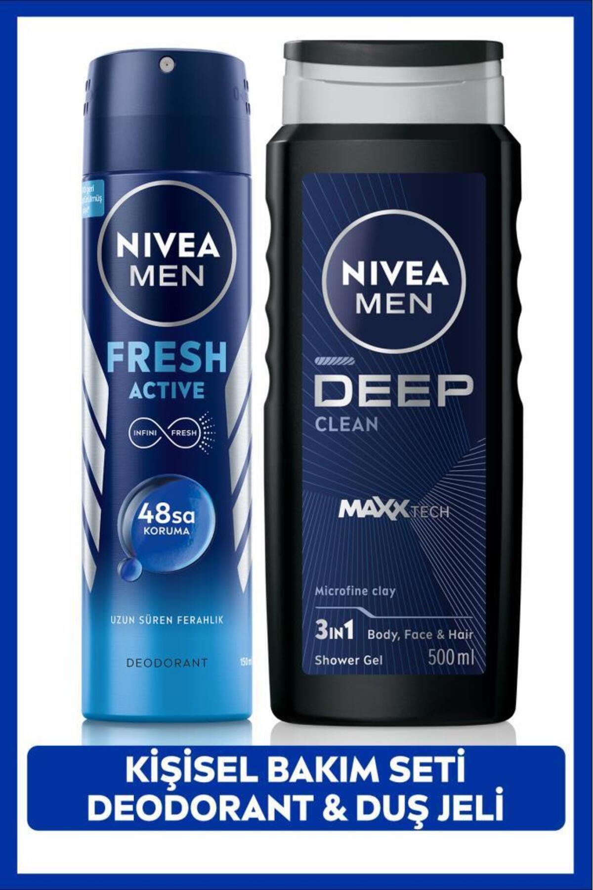 Nivea MEN Men's Care Groom Dowry Set, Shower Gel 500ml and Spray Deodorant Fresh Active150ml, Sweat Protection