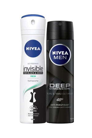 Nivea Men's Spray Deodorant Deep Dimension 150ml and Women's Spray Deodorant Black&white Fresh 150ml