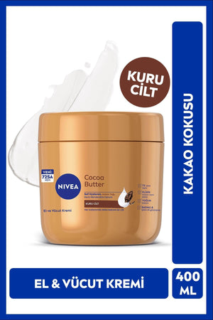 Nivea Cocoa Butter Hand and Body Care Cream 400ml, 72 Hour Moisturizer for Dry Skin, Pure Hyaluron
