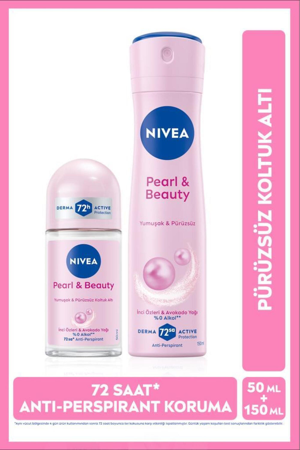 Nivea Women's Spray Deodorant Pearl&Beauty 150 ml and Roll on 50 ml, 72 Hours Protection Against Sweat, Alcohol-free