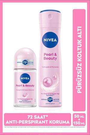 Nivea Women's Spray Deodorant Pearl&Beauty 150 ml and Roll on 50 ml, 72 Hours Protection Against Sweat, Alcohol-free
