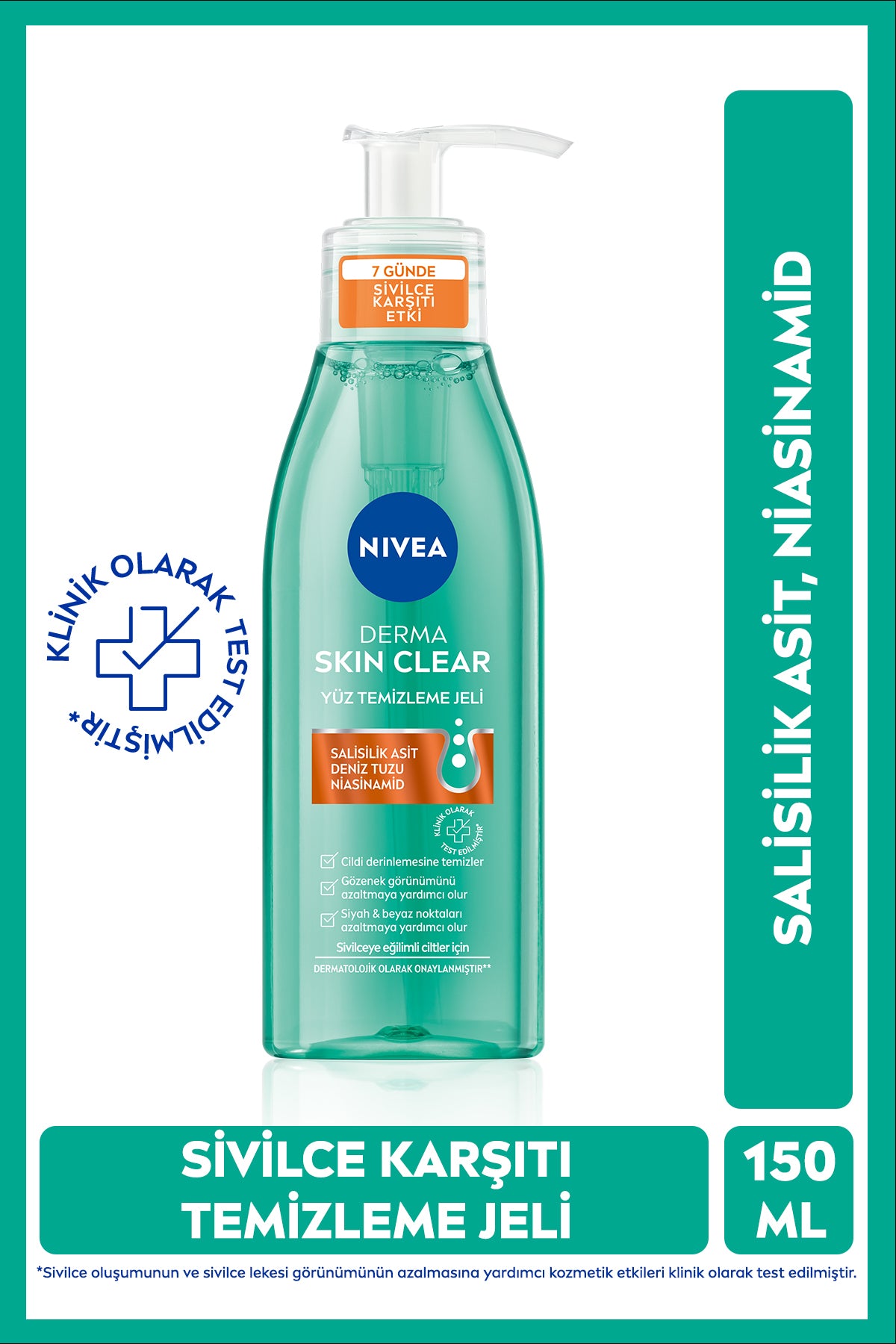 Nivea Anti-Acne Facial Cleansing Gel Derma Skin Clear 150 ml, Salicylic Acid, Niacinamide