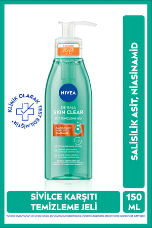 Nivea Anti-Acne Facial Cleansing Gel Derma Skin Clear 150 ml, Salicylic Acid, Niacinamide