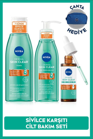 Nivea Anti-Acne Derma Skin Clear Facial Cleansing Gel 150ml, Tonic 200ml, Serum 30ml, Bag Gift