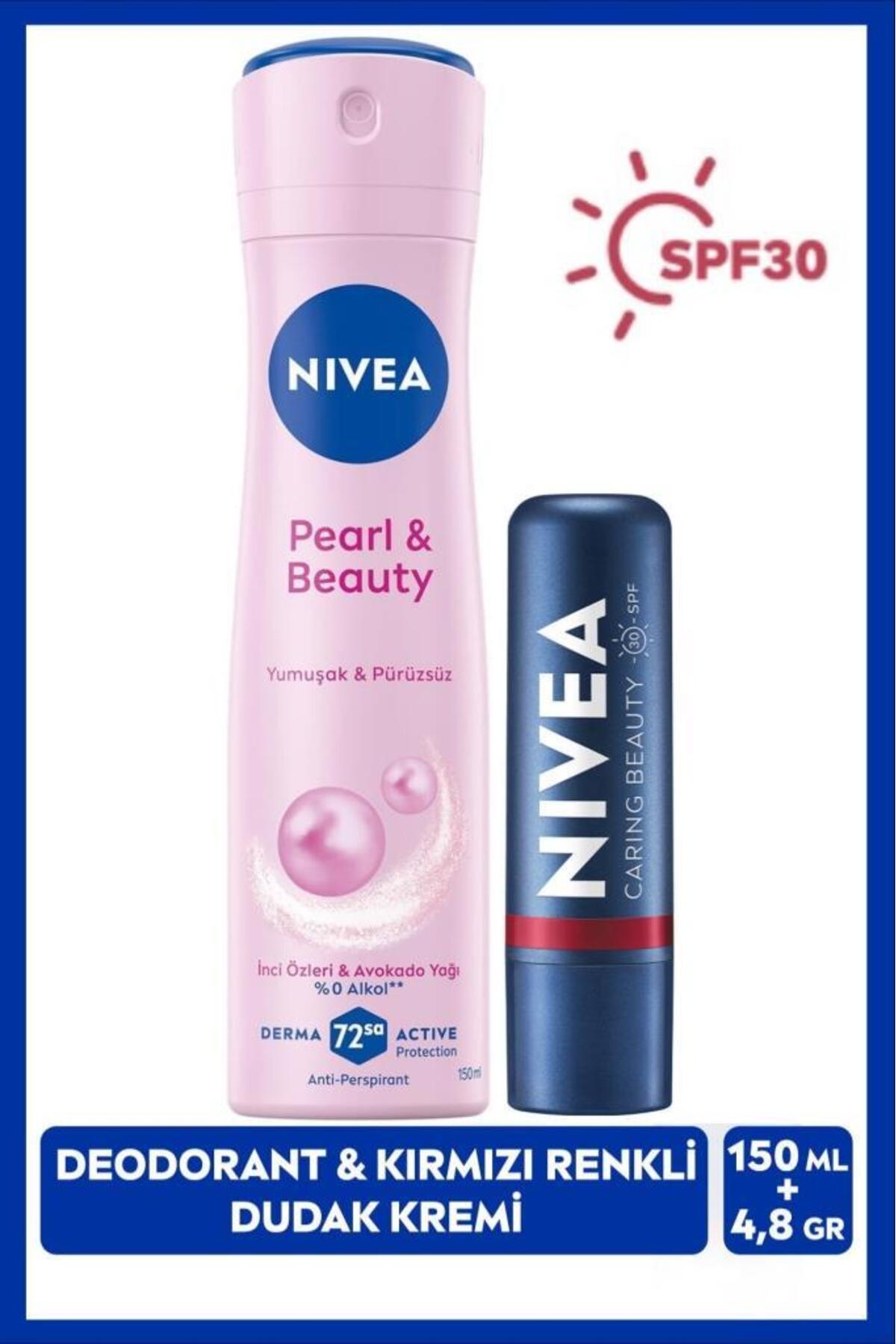 Nivea SPF30 Sunscreen Moisturizing Red Colored Lip Cream And Spray Deodorant Pearl&beauty 150ml