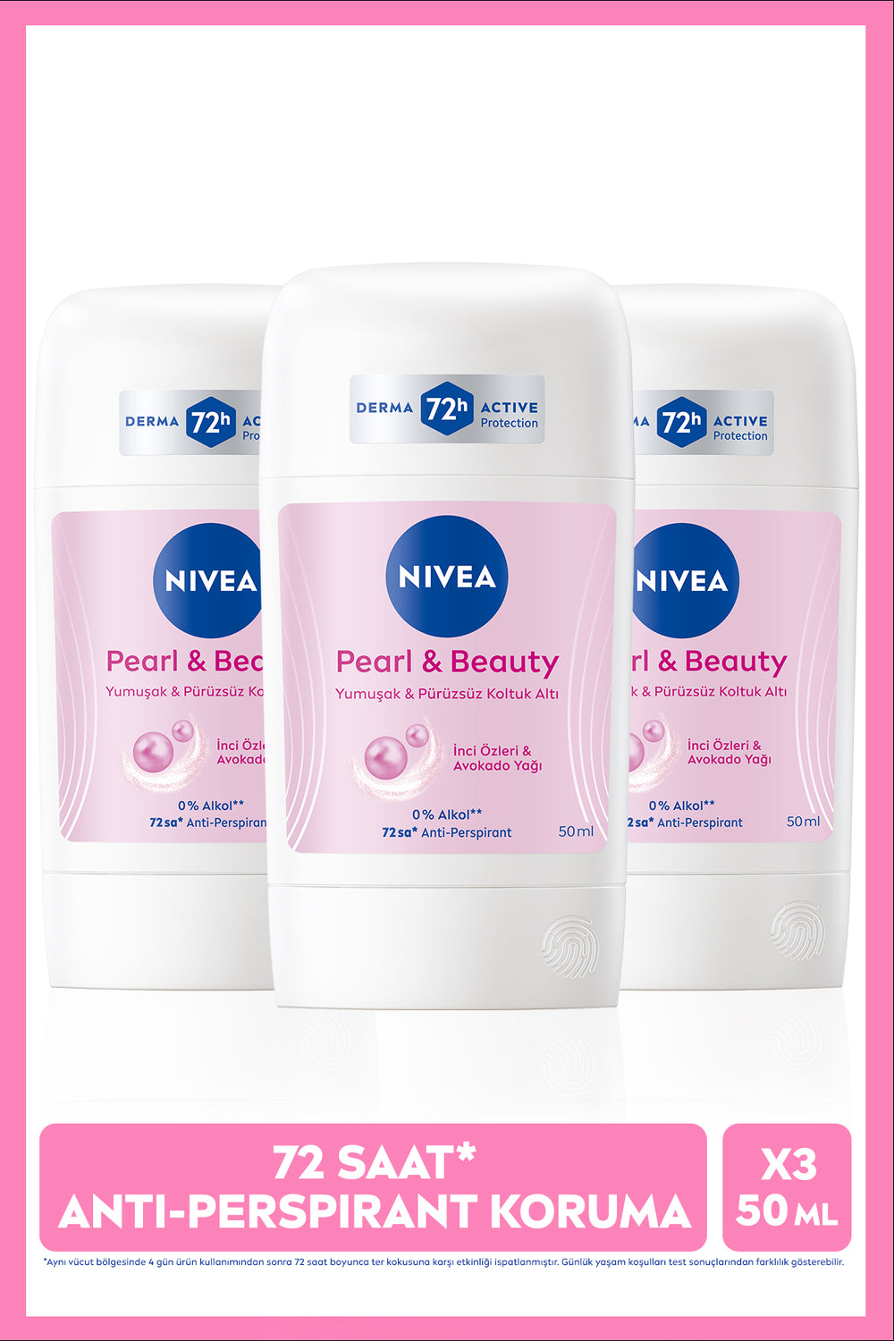 Nivea Women's Stick Deodorant Pearl&Beauty 50ml, 72 Hours Anti-perspirant, Anti-Sweat, X3 Advantageous