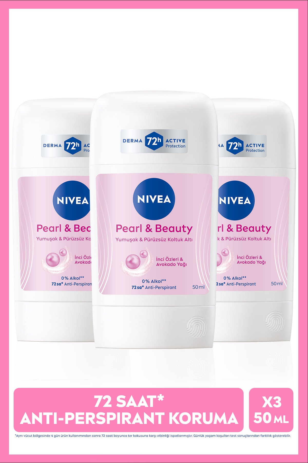 Nivea Women's Stick Deodorant Pearl&Beauty 50ml, 72 Hours Anti-perspirant, Anti-Sweat, X3 Advantageous