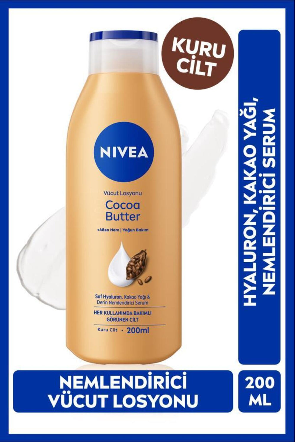 Nivea Moisturizing Body Lotion Cocoa Butter 200 ml, Cocoa Butter, Hyaluron, Dry Skin