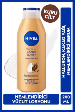 Nivea Moisturizing Body Lotion Cocoa Butter 200 ml, Cocoa Butter, Hyaluron, Dry Skin