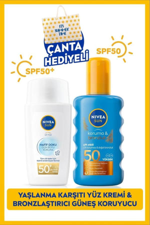 Nivea SUN SPF50 Light Textured Sun Face Cream 40ml and SPF50 Protective Bronzing Sun Spray 200ml