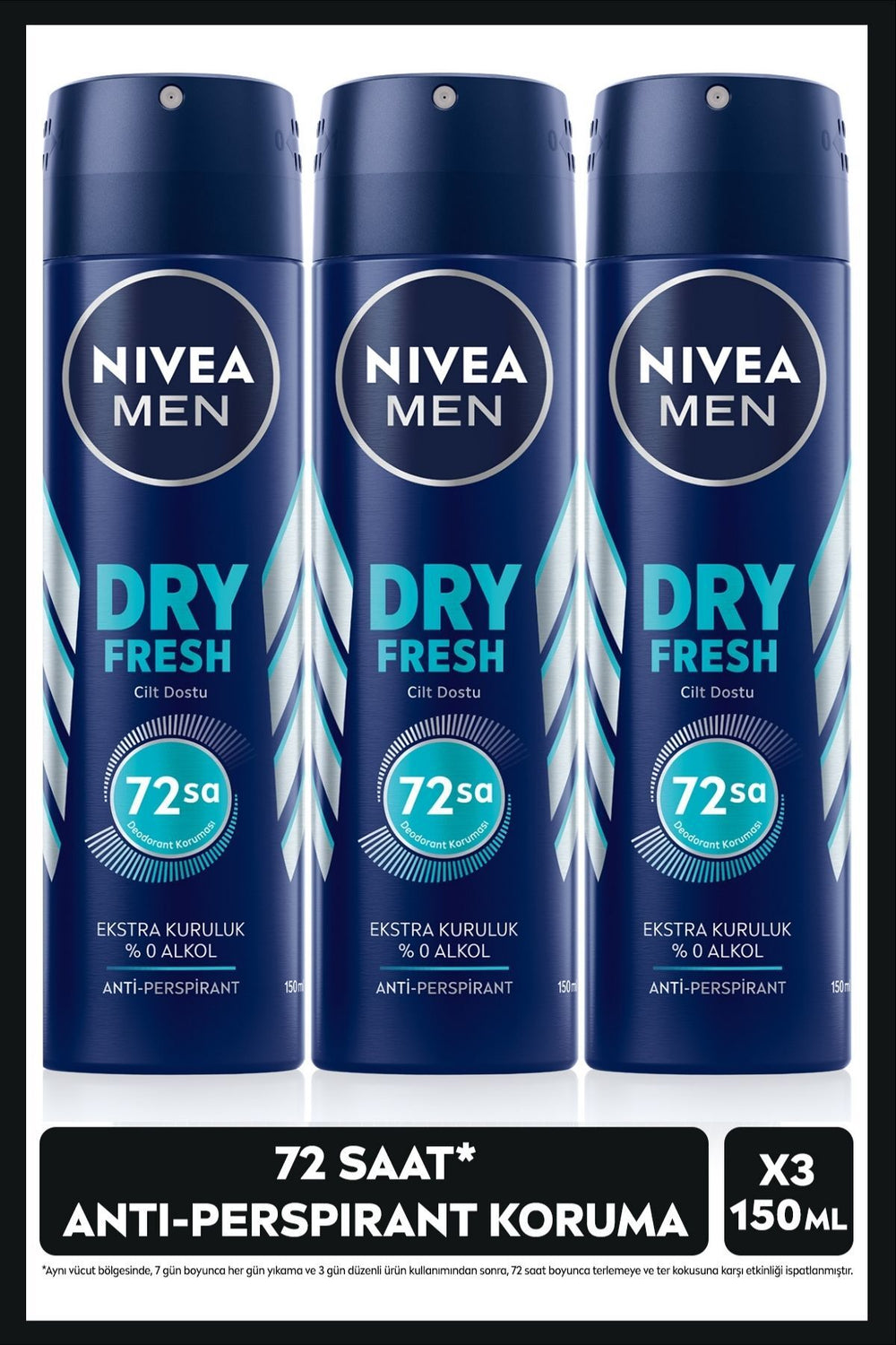 Nivea MEN Men's Spray Deodorant Dry Fresh 150ml, 72 Hours Protection Against Sweat, Alcohol-Free, X3 Pieces