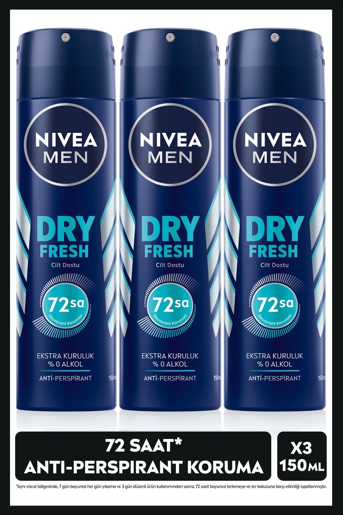 Nivea MEN Men's Spray Deodorant Dry Fresh 150ml, 72 Hours Protection Against Sweat, Alcohol-Free, X3 Pieces
