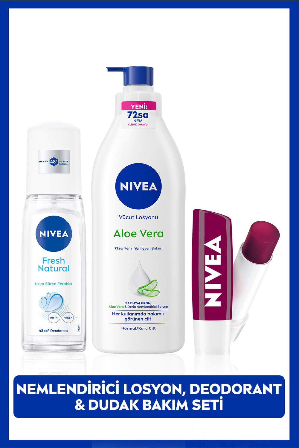 Nivea Personal Care Set, Blackberry Lip Care Cream and Aloe Vera Moisturizing Body Lotion and Deodorant