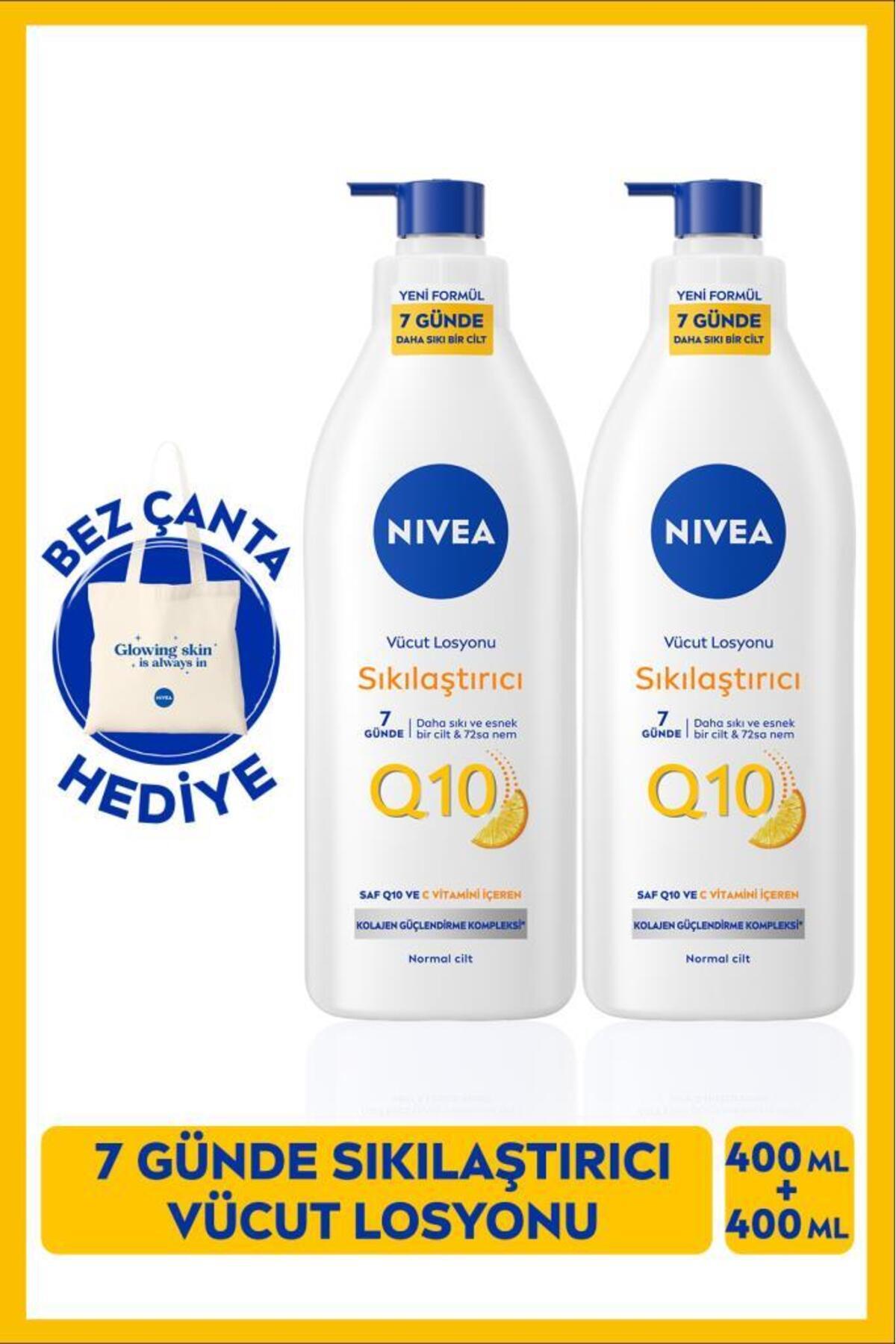 Nivea Q10 7 Days Firming Body Lotion 400ml, Vitamin C, Moisturizer, X2 Pieces, Cloth Bag Gift