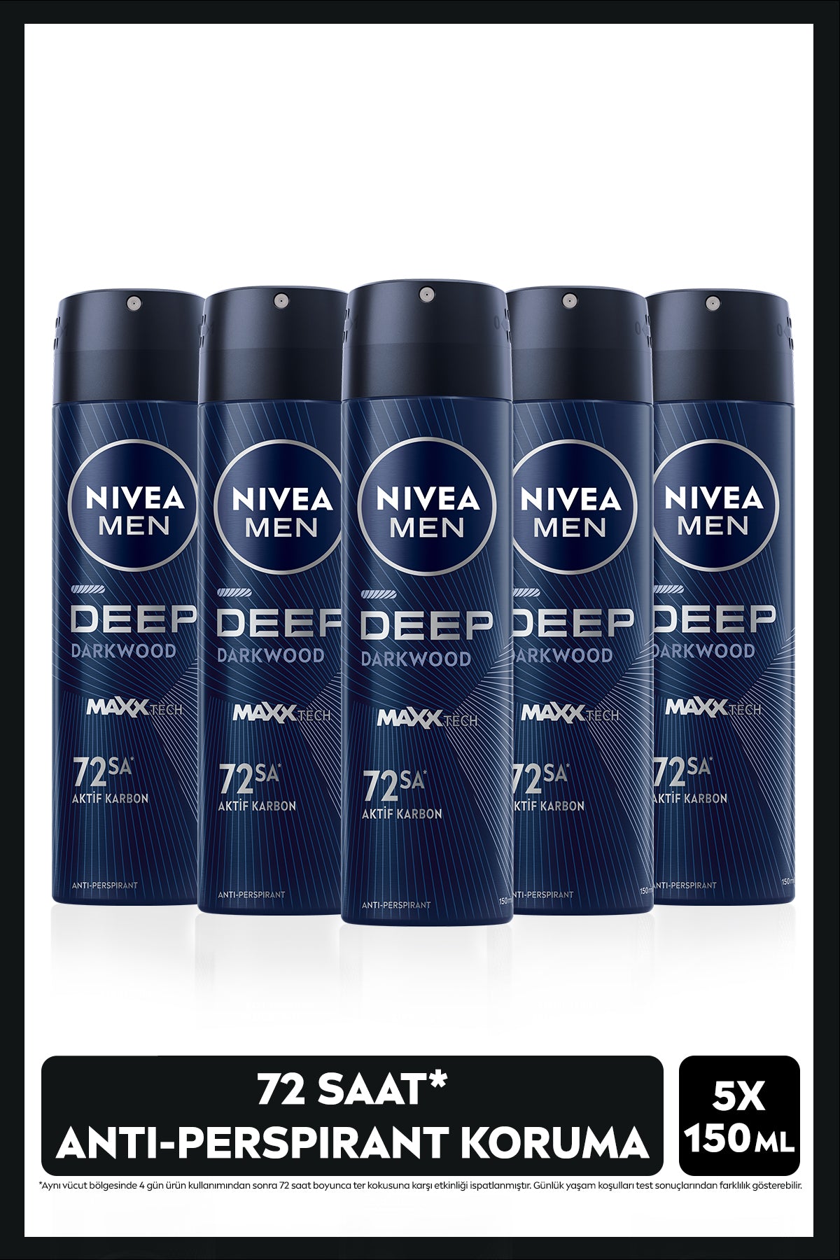 Nivea MEN Men's Spray Deodorant Deep Dimension Darkwood 150ml, 72 Hours Anti-perspirant Sweat Protection, X5Pcs