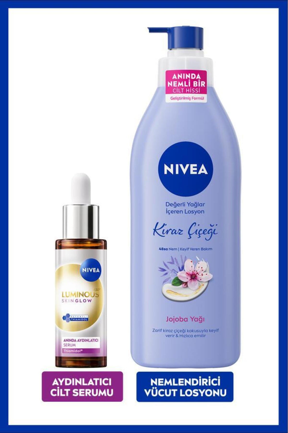 Nivea Luminous630 Skin Glow Instant Brightening Serum 30ml and Cherry Blossom Moisturizing Body Lotion 400ml