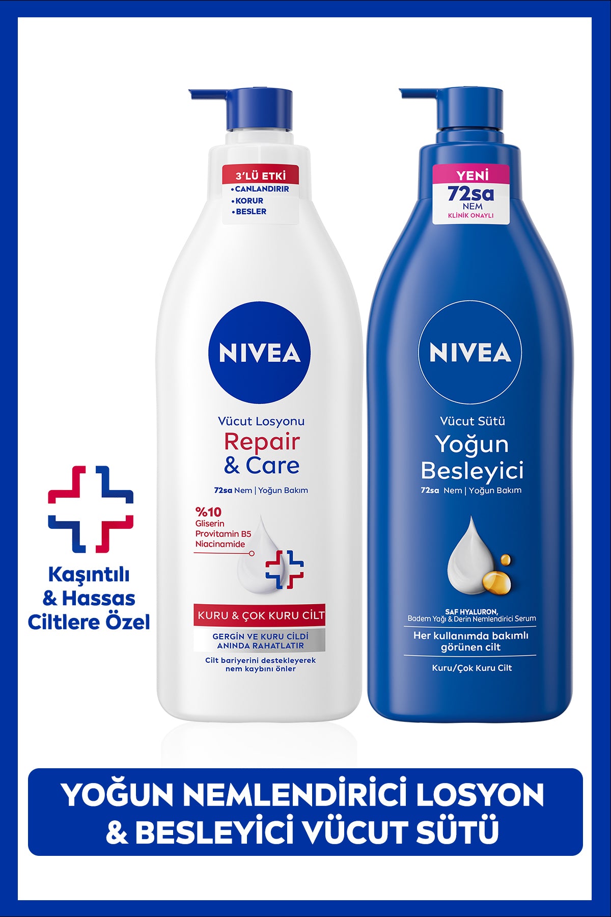 Nivea Nourishing Body Milk 400ml and Repair&Care Moisturizing Lotion 400ml, Soothing, Dry Skin
