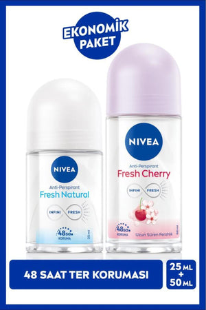Nivea Women's Roll-on Deodorant Fresh Sensation 50ml Mini Roll-on Fresh Natural 25ml, Anti-perspirant Protection