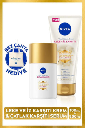 Nivea Luminous630 Anti Stretch Mark Body Oil Serum 100ml and Anti Blemish Mark Body Cream 200ml, Bag Gift